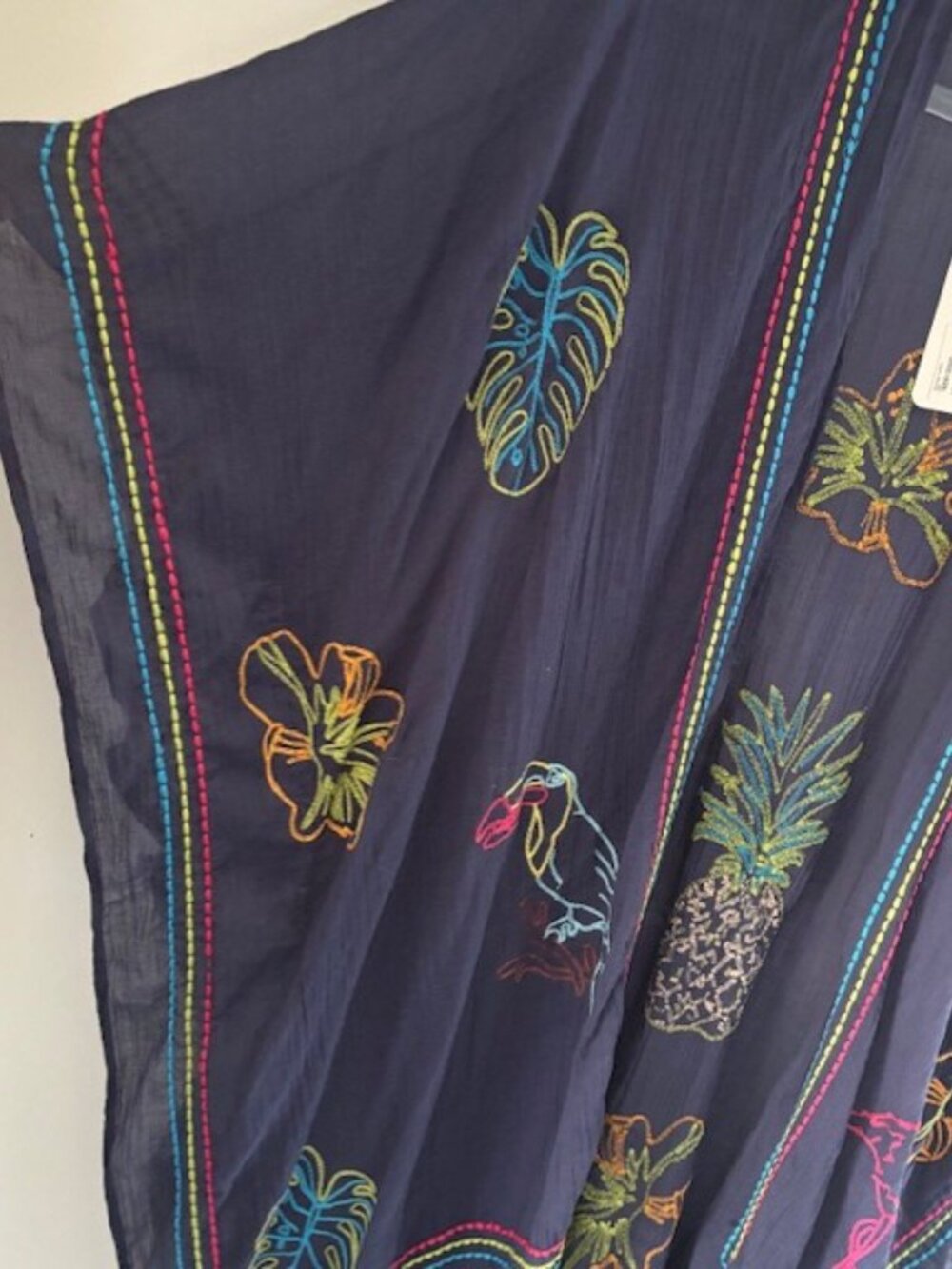 Soft Surroundings NWT One Size Navy Embroidered Tropical Kimono Cover Up Resort - Picture 6 of 10